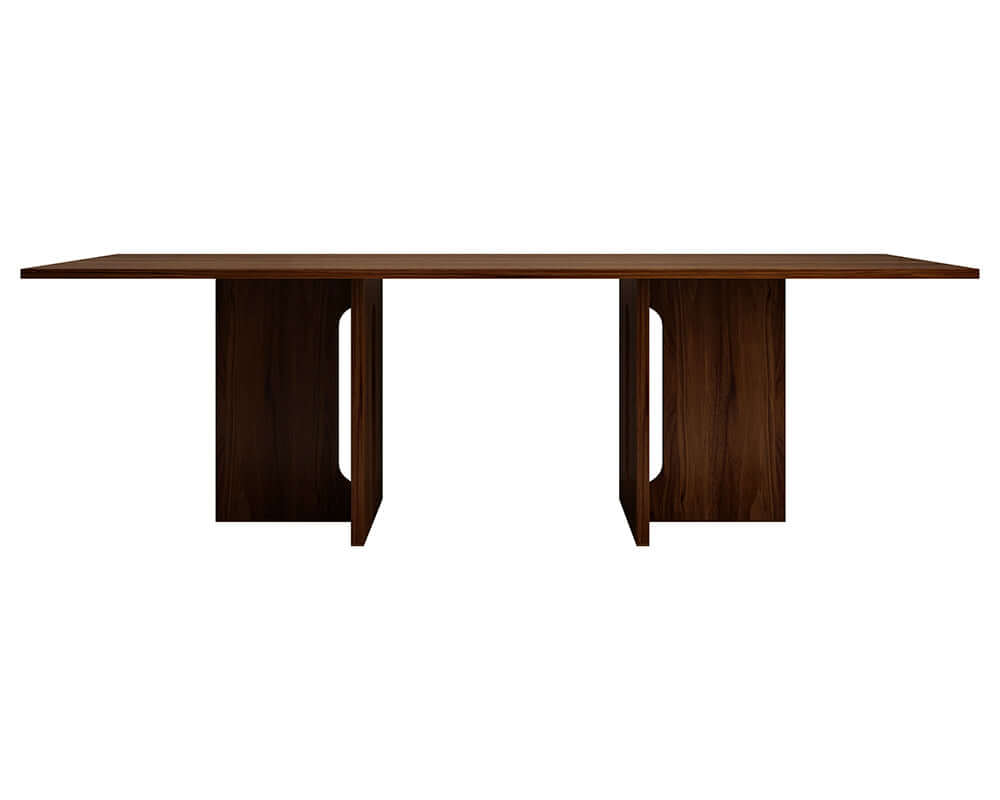 Luxe walnut melamine dining table for 6, 180x90x75 cm, MDF build, affordable and durable for quality DIY interiors.