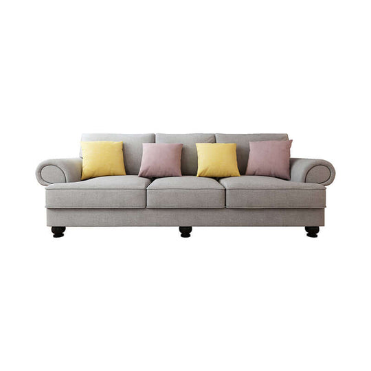 Grey Cloud Nine 3-Seater Sofa with colorful cushions, offering affordable, quality, DIY luxe comfort for any home.