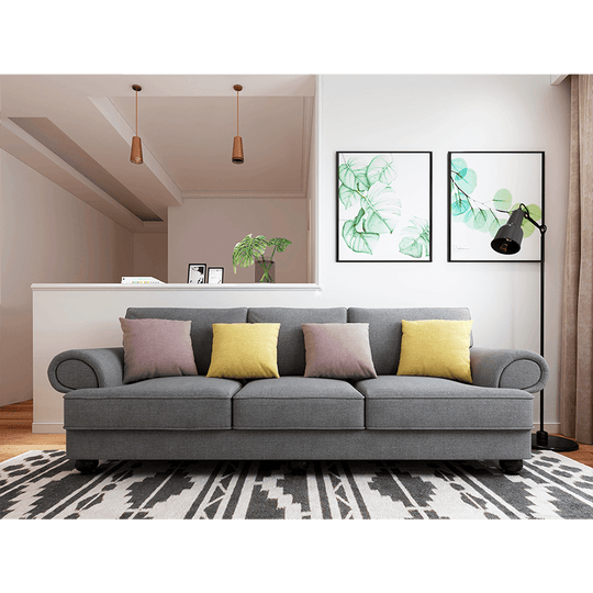 Affordable Cloud Nine 3-Seater Sofa in Slate Grey, quality plush seating with colorful cushions, ideal for DIY luxe living spaces.