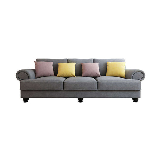 Slate grey Cloud Nine 3-seater sofa with colorful cushions, offering affordable luxury and quality for DIY home decor.