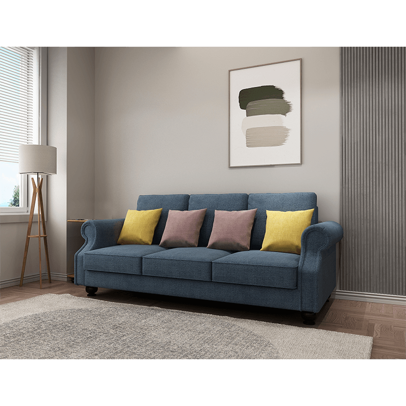 Affordable Cozy Cloud 3-Seater Sofa in a modern living room, showcasing luxe fabric and quality DIY assembly features.