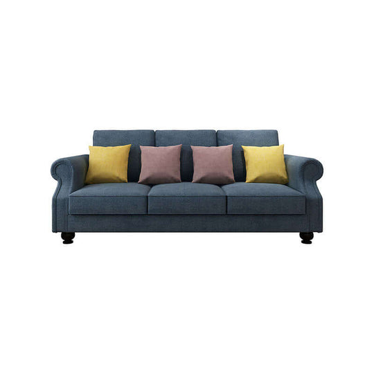 Cozy Cloud 3-Seater Sofa with colorful cushions, affordable and luxurious, featuring quality fabric and durable wood frame. Perfect for DIY decor.