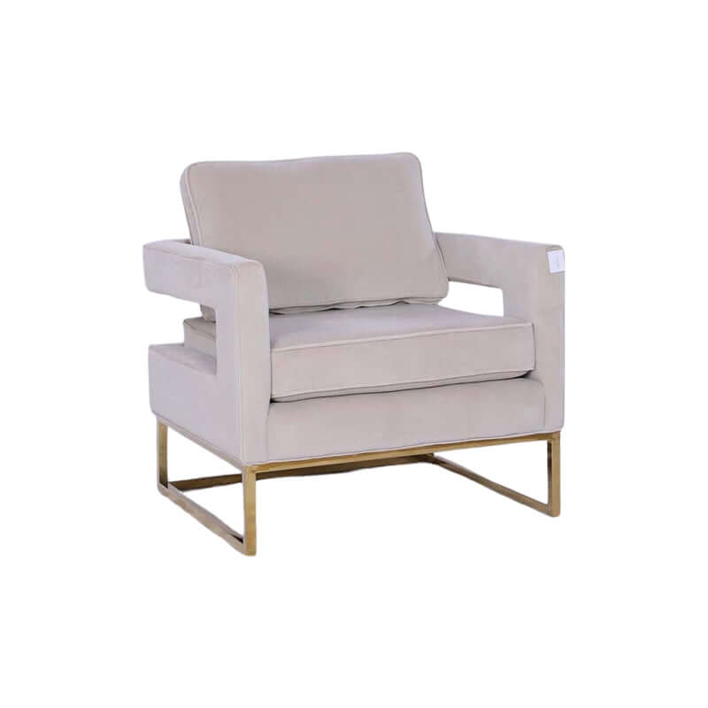 Affordable luxe golden framed accent chair with plush velvet upholstery for DIY interior styling.