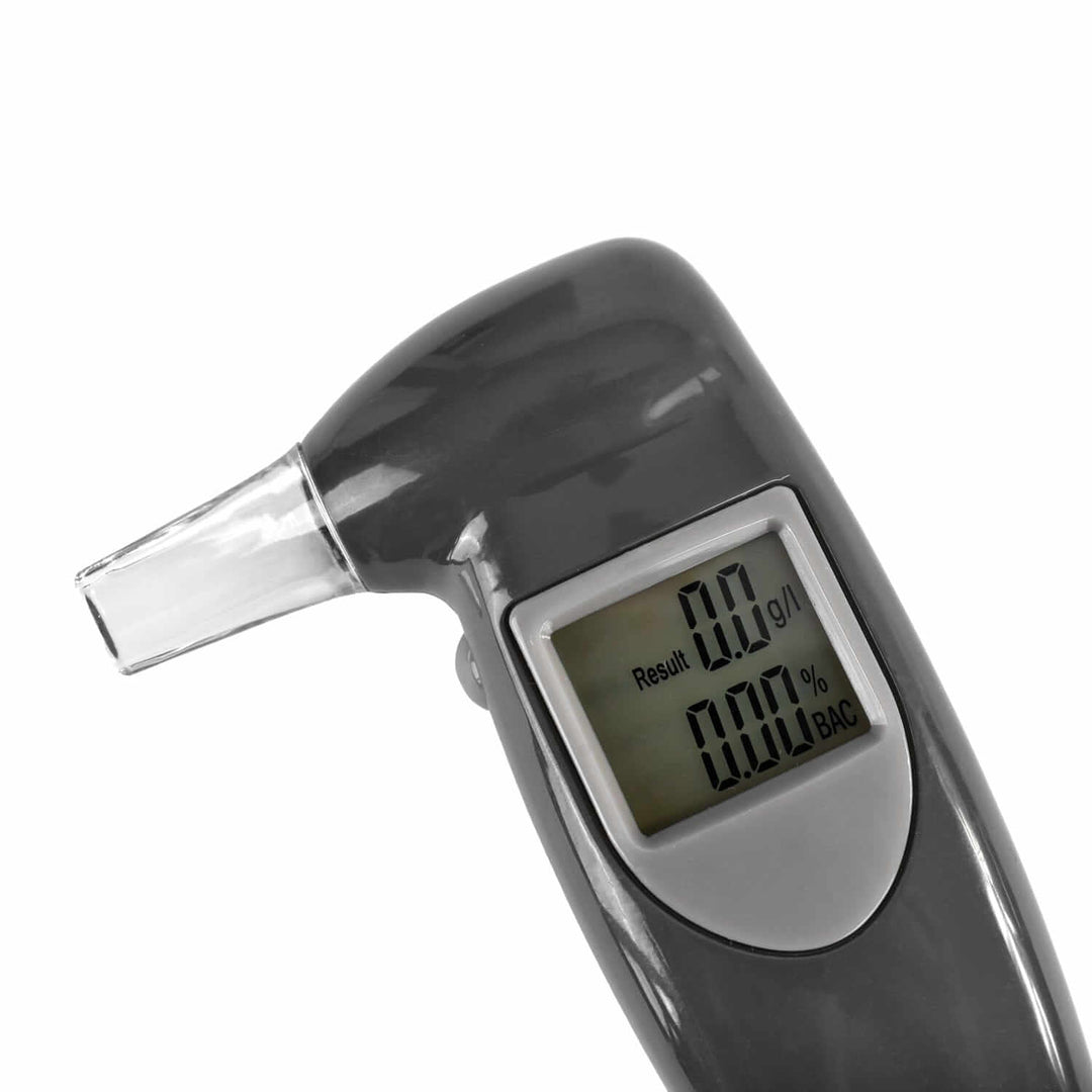 Affordable digital alcohol breath tester with LCD display and keychain design for BAC analysis.