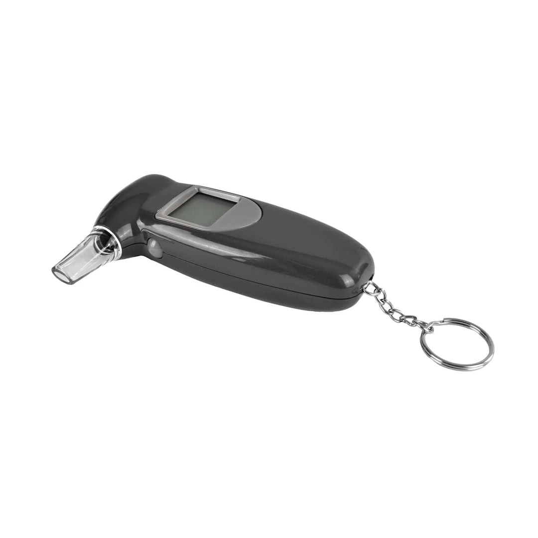 Affordable digital LCD alcohol breath tester with keychain design and 5 mouthpieces for easy use.