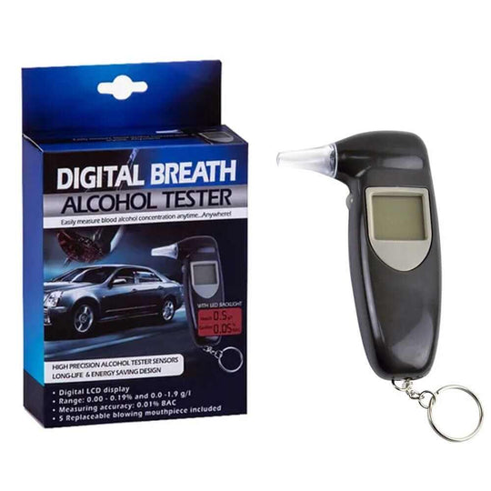 Affordable Digital LCD Alcohol Breath Tester with keychain, providing quality BAC analysis for safe DIY use.