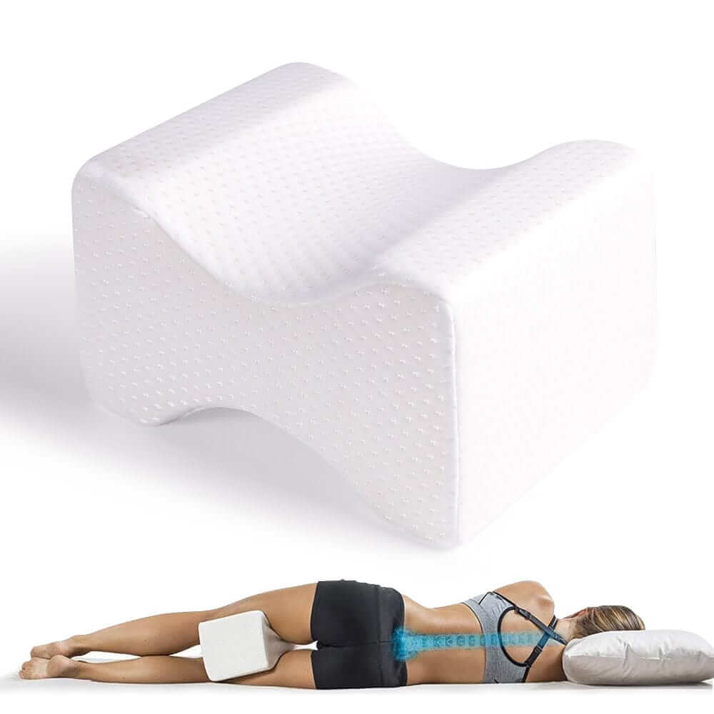 Memory Foam Sciatica Relief Leg Pillow for proper spinal alignment and pain relief during sleep.