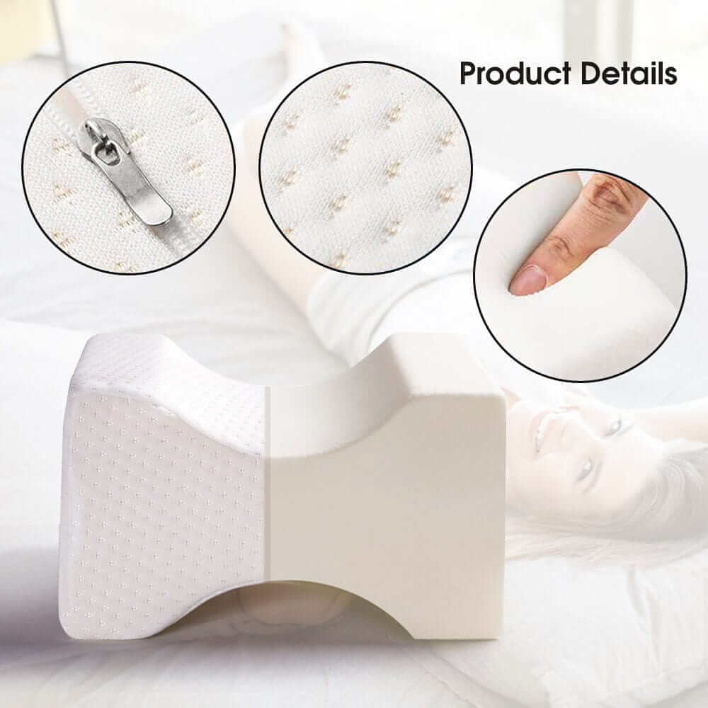 Memory Foam Sciatica Relief Leg Pillow with removable cover and contour design for comfort and support while sleeping.