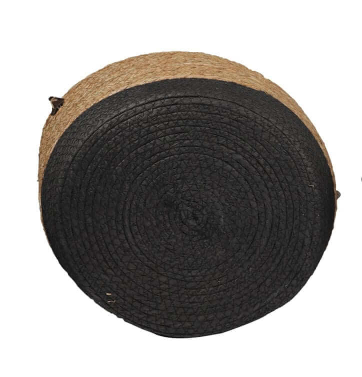 Handmade round black and natural cotton rope basket, perfect for affordable and quality DIY storage solutions.