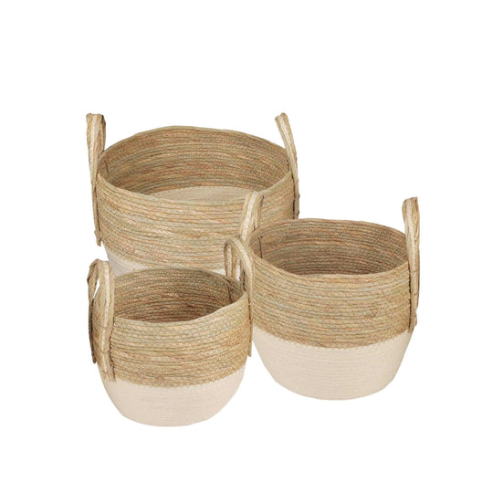 Affordable 3 piece cotton rope stripe storage baskets set with carry handles, perfect for DIY home organization.