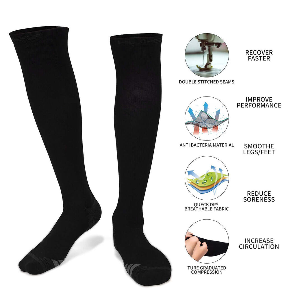 2x Miracle Compression Socks in black, designed for comfort, moisture-wicking, and enhanced circulation at an affordable price.