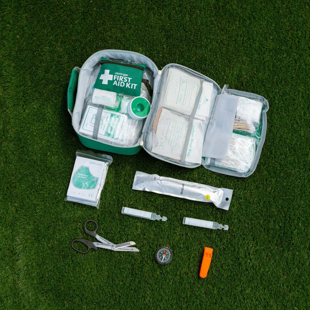 258-piece premium 2-in-1 emergency first aid kit with essential supplies, ready for home or travel.