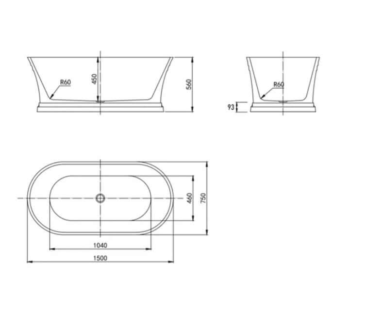 Freestanding oval bathtub dimensions 1500*750*560mm with a sleek design, perfect for affordable luxury in DIY spaces.