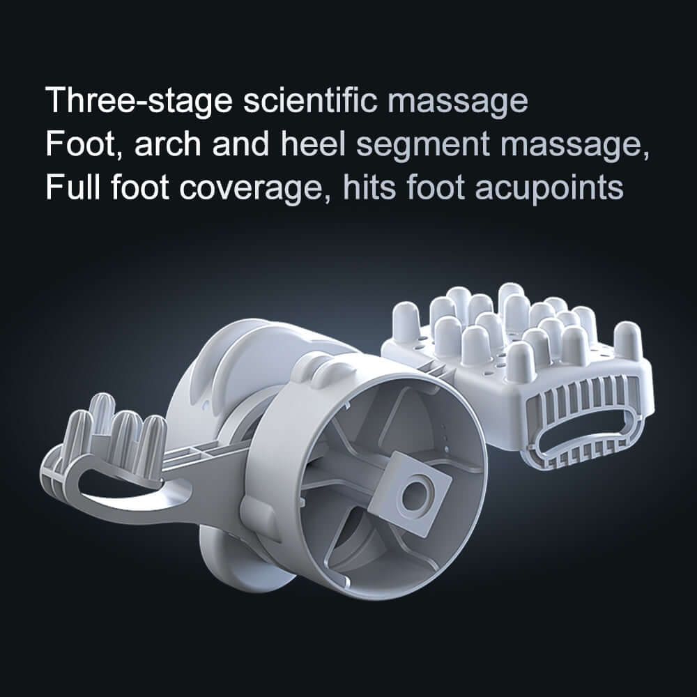 Three-stage scientific foot massager for arch and heel, offering full coverage and acupoint stimulation.