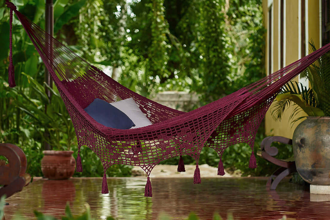 _label_, DSZ Product, feed-cond-new, feed-sl-free shipping, free-shipping, newOutdoor Undercover Cotton Mayan Legacy Hammock With Hand Crocheted Tassels King Size Maroon - Premium Home & Garden > Hammocks > Hammocks & Accessories from Mayan Legacy ! Shop Online Buy Now at S & D's Value Store Family Business Best Customer Service_label_, DSZ Product, feed-cond-new, feed-sl-free shipping, free-shipping, new