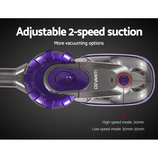 Devanti Stick Vacuum Cleaner Cordless Roller Brush 150W Purple