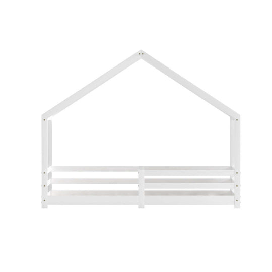 Artiss wooden kids bed frame in white, house-shaped design, crafted from solid pine, ideal for children's bedrooms.