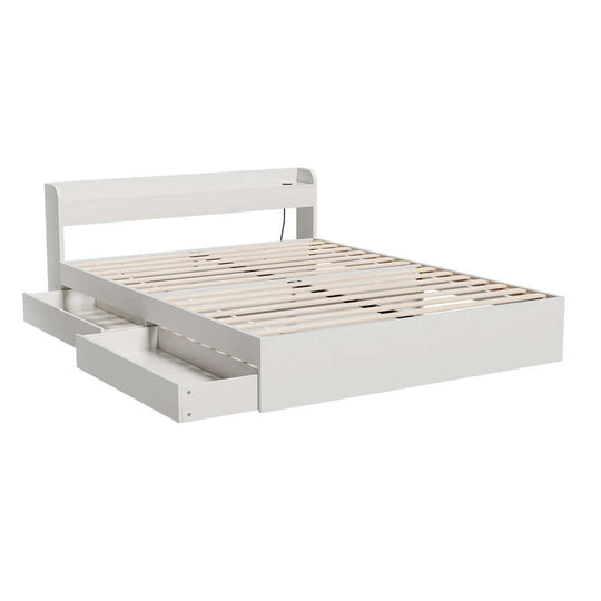 Artiss Bed Frame Double Size Mattress Base wtih Charging Ports 2 Storage Drawers