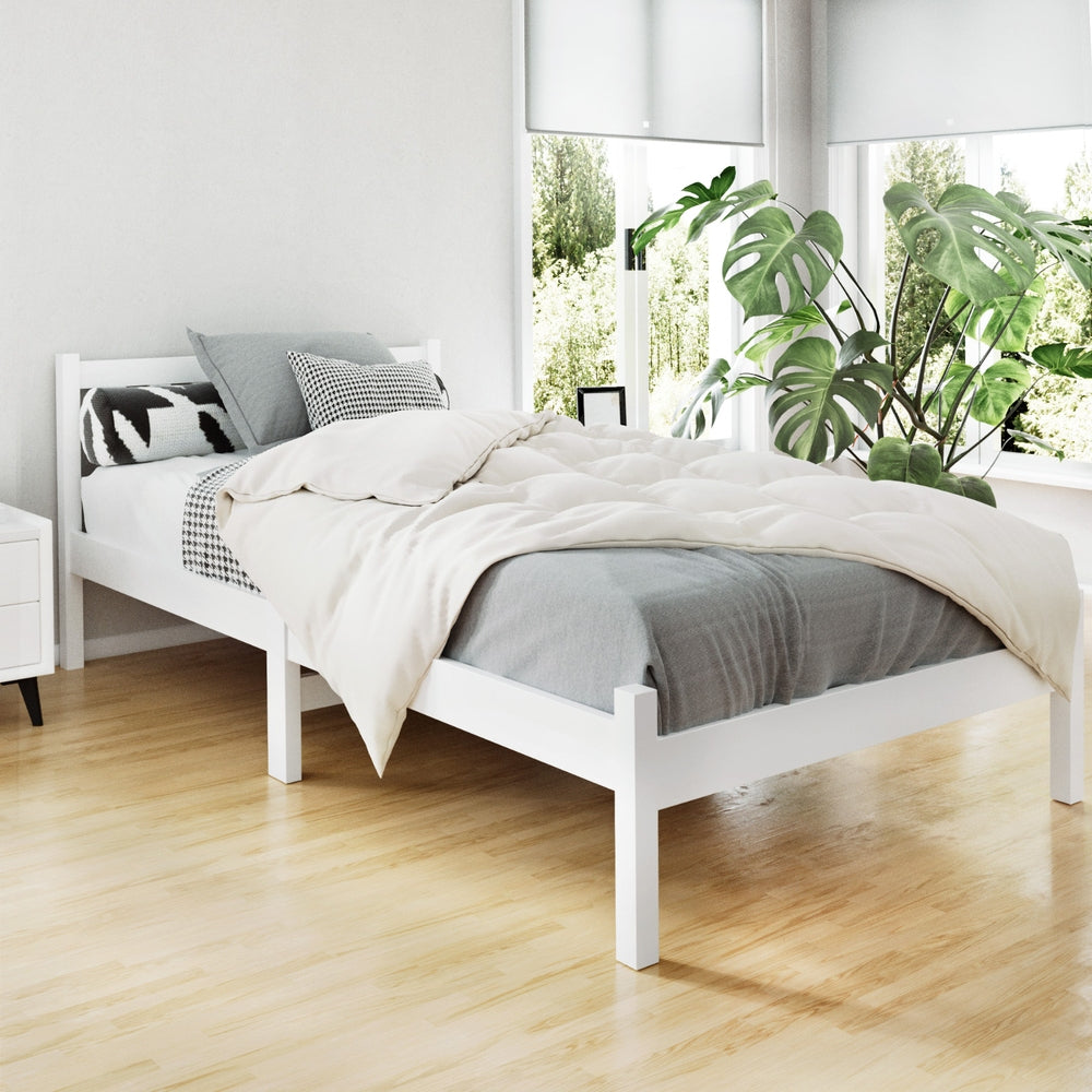 Artiss Bed Frame King Single Size Wooden White Sofie