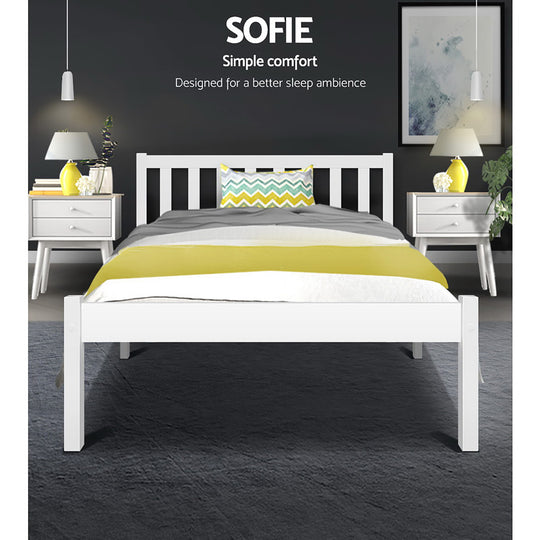 Artiss Bed Frame King Single Size Wooden White Sofie