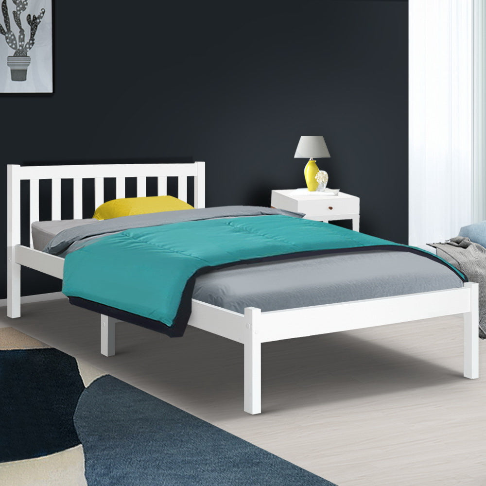 Artiss Bed Frame King Single Size Wooden White Sofie