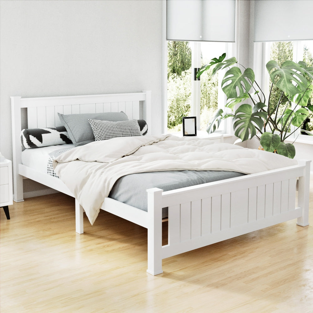 Artiss Bed Frame Double Size Wooden White RIO