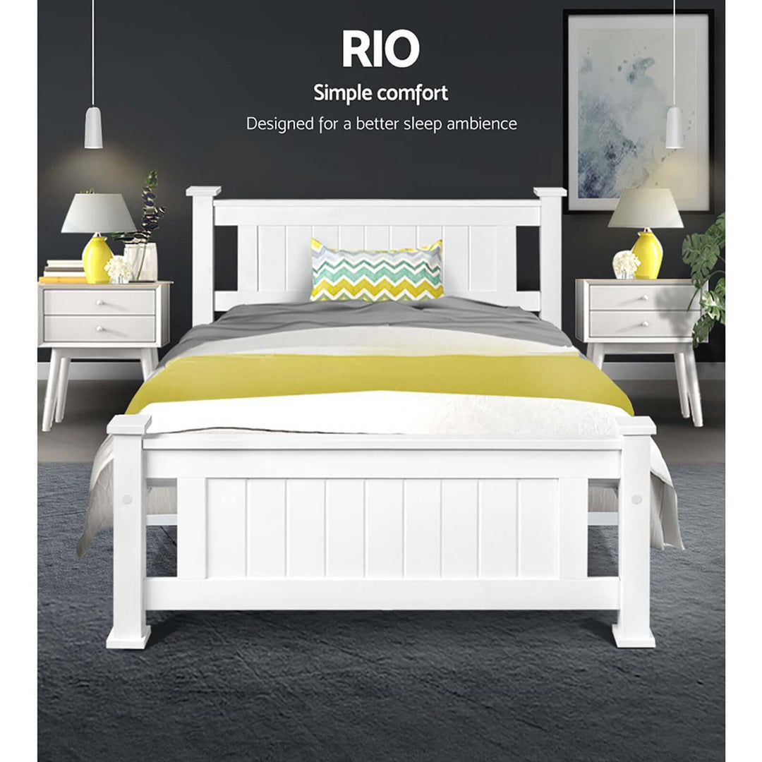 إطار سرير Artiss King Single مقاس خشبي أبيض RIO