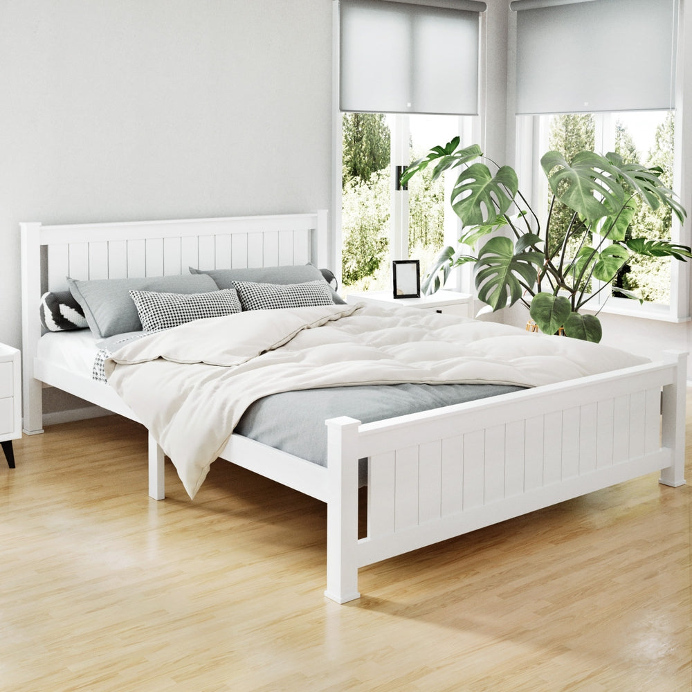 Artiss Bed Frame Queen Size Wooden White RIO