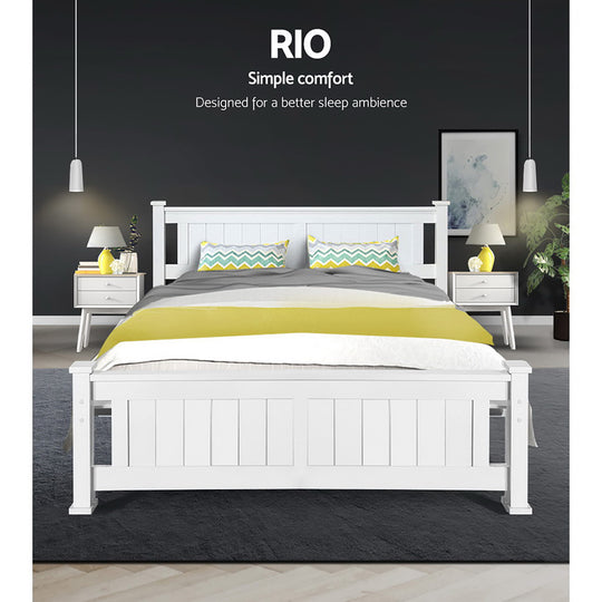 Artiss Bed Frame Queen Size Wooden White RIO