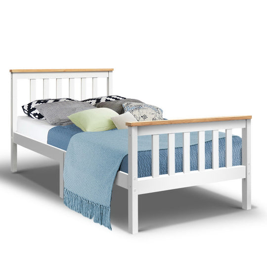 Artiss Bed Frame Single Size Wooden White Pony