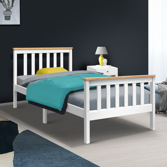 Artiss Bed Frame Single Size Wooden White Pony