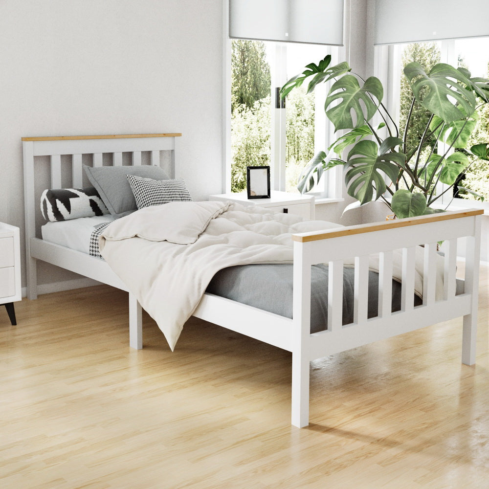 Artiss Bed Frame Single Size Wooden White Pony