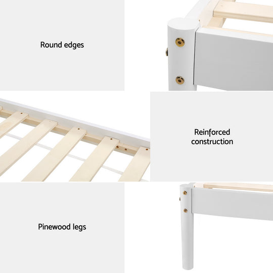 Artiss Bed Frame Single Size Wooden White DALY