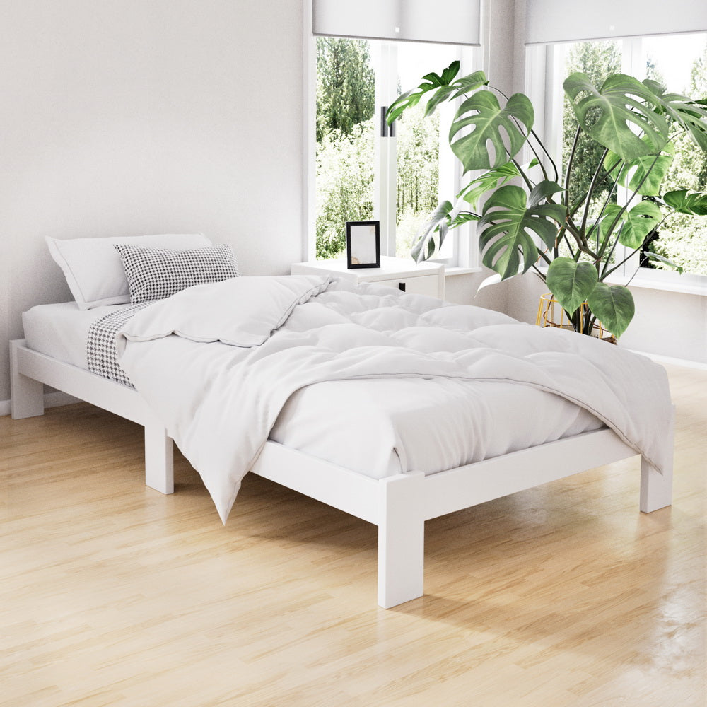 Artiss Bed Frame King Single Size Wooden White JADE