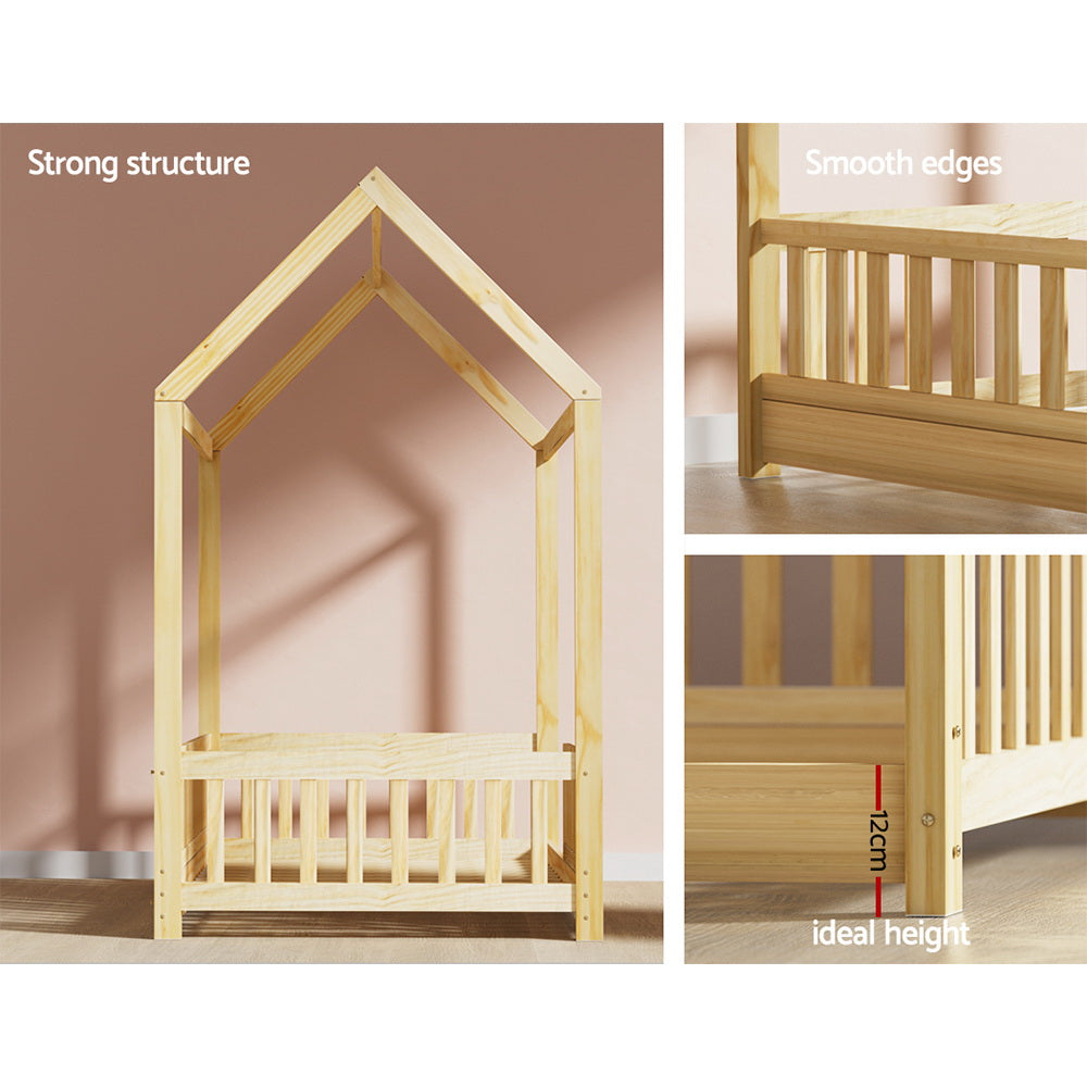 Artiss Bed Frame Wooden Kids House Frame Oak ROCK