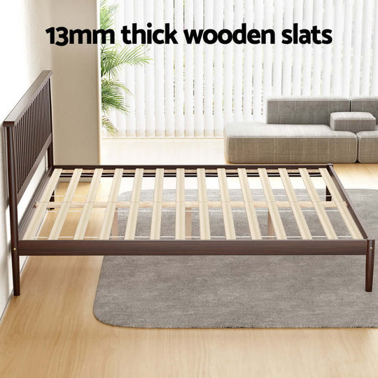 Artiss Bed Frame King Size Wooden Base Mattress Platform Timber Walnut VISE