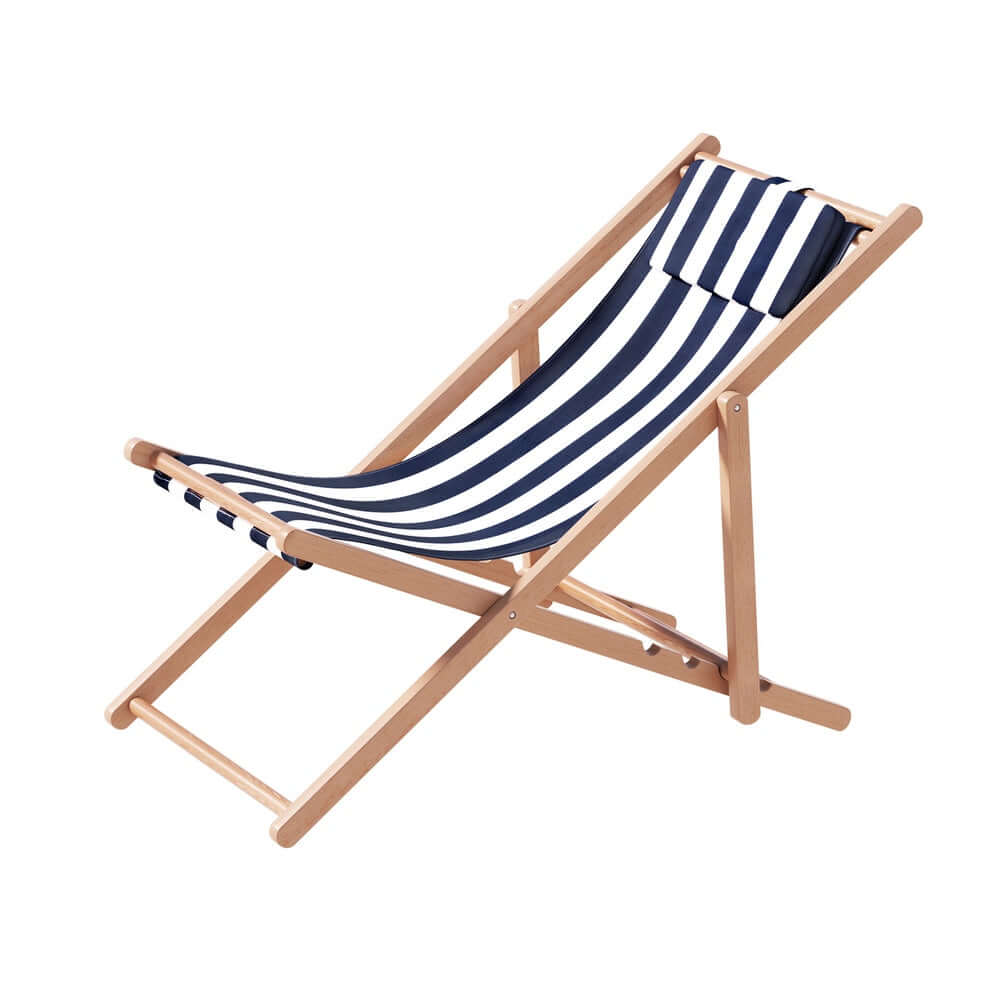 Gardeon Blue Outdoor Deck Chair, Adjustable Wooden Beach Lounge Furniture for Relaxation.