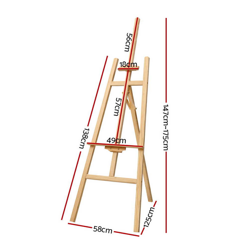 Artiss Pine Wood easel dimensions, modern A-frame design, affordable quality for DIY artists, height and tilt adjustments.