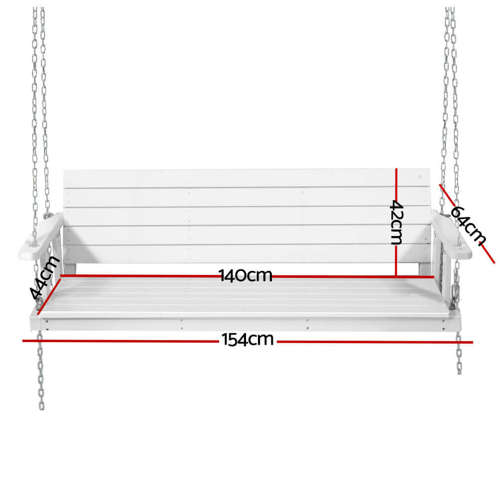 Dimensions of Gardeon wooden porch swing chair with chain: 140cm length, 154cm width, 44cm height.