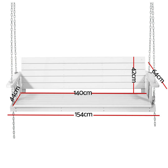 Dimensions of Gardeon wooden porch swing chair with chain: 140cm length, 154cm width, 44cm height.