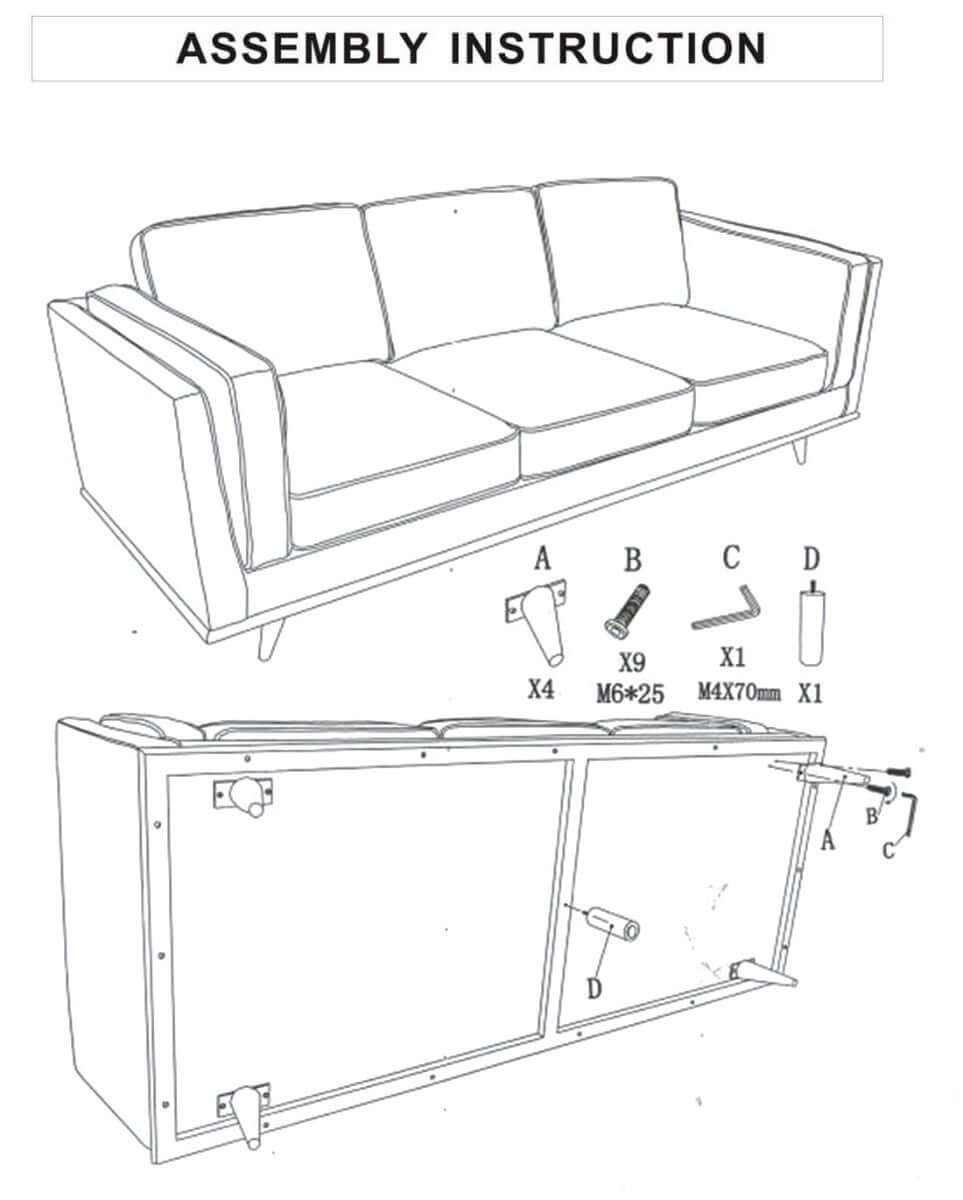 Assembly instructions for 3 Seater Faux Sofa Brown Lounge Set with Wooden Frame for Living Room Couch