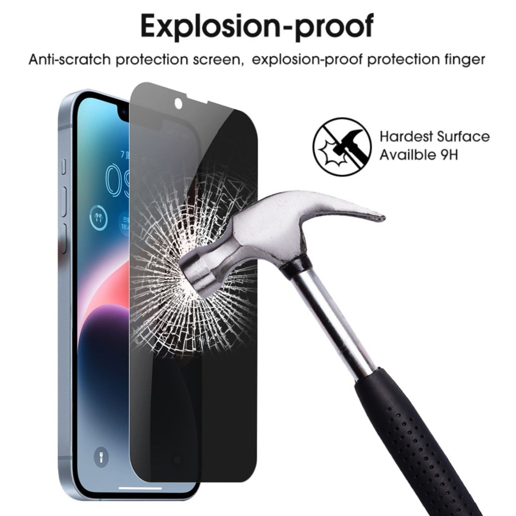 Explosion-proof anti-scratch protection screen for smartphone with hammer test showing 9H hardest surface durability.