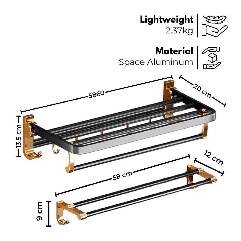 Affordable black gold bathroom accessories set, durable space aluminum, perfect for DIY and luxe decor, lightweight and rust-resistant.