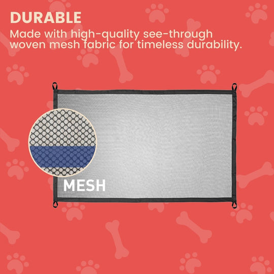 Durable pet gate made with high-quality see-through woven mesh fabric for long-lasting use, designed for pets.