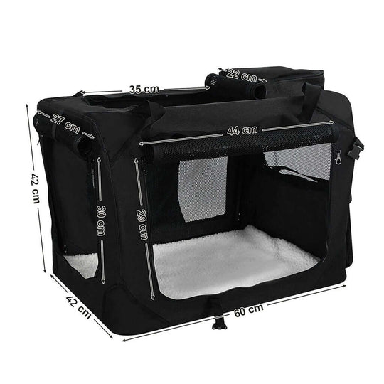 Affordable FEANDREA black folding fabric dog kennel transport box with dimensions, suitable for small breeds, quality pet carrier.