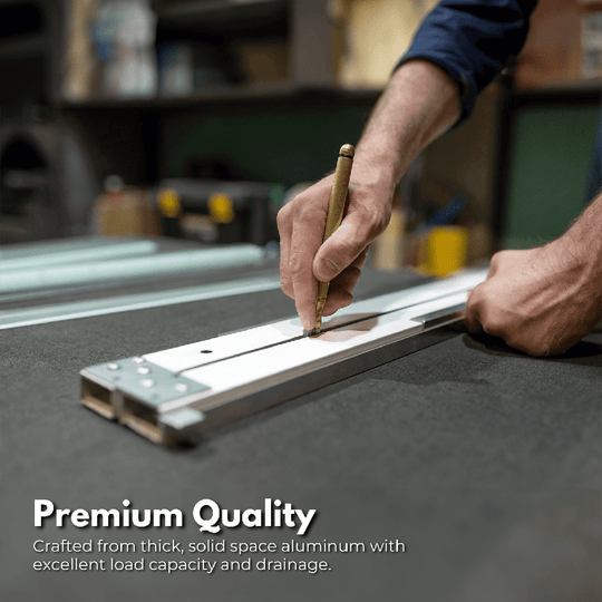 Man crafting with space aluminum for durable bathroom accessories, highlighting premium quality and excellent load capacity.