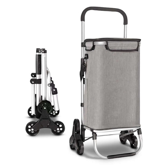 GOMINIMO Foldable Aluminum Shopping Trolley Cart in Grey with Tri-Wheel design, waterproof bag, affordable quality for DIY and luxe shopping.