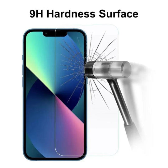 Screen protector demonstrating 9H hardness with hammer impact, emphasizing high durability and protection for smartphones.