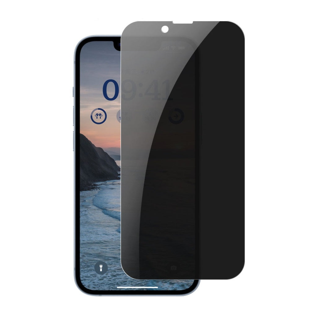 Tempered glass screen protector for smartphone showing coastal landscape wallpaper