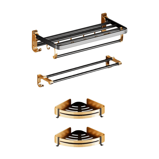 Affordable DIY luxe bathroom wall mount black gold accessory set, durable space aluminum for quality and style.